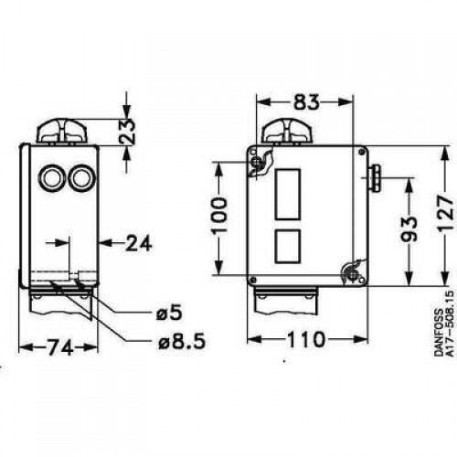 DANFOSS 017-523966 — Реле давления RT200 для тяжелых условий эксплуатации, диапазон настройки уставки 0,2-6 бар, дифференциал 0,25 бар, присоединение G 3/8 