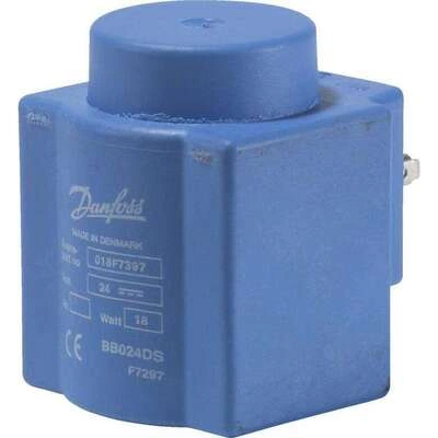 DANFOSS 018F7397 — Катушка электромагнитная BB024DS, напряжение питания 24 В постоянного тока, мощность 18 Вт, присоединение защелкой 018F7397