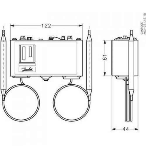 DANFOSS 060L113166 — Реле температуры (термостат) KP 98, IP 30/44, диапазон регулирования OIL 60...120 °C / HT 100...180 °C, длина трубки 1 / 2 м 