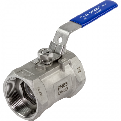 РИДАН BVS-R 082X4607R — Шаровый кран резьбовой DN50 PN63, с рукояткой, корпус — коррозионностойкая сталь, шар — коррозионностойкая сталь AISI316; уплотнение по шару R-PTFE (15% C) 