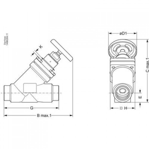 DANFOSS 148B5330 — Запорный клапан SVA-S 20 A STR H-WHEEL 